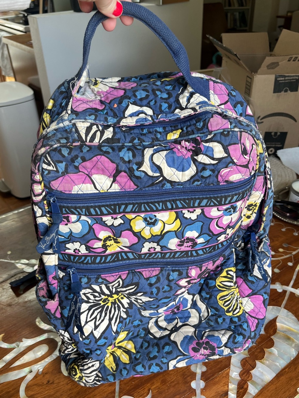 Vera Bradley Floral Quilted Navy, Pink & Yellow Women's Backpack